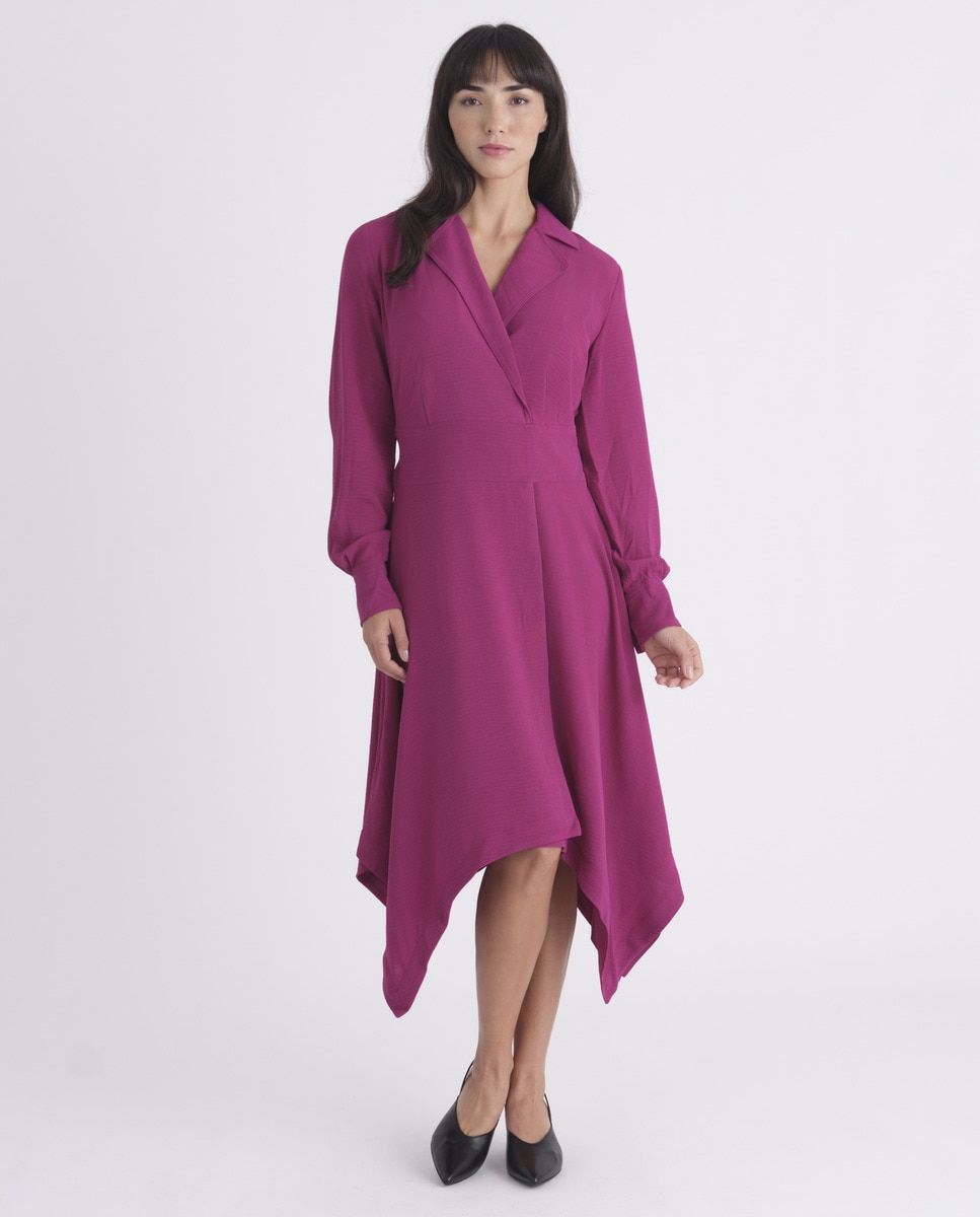 Vestido Cruzado com Manga Comprida Roxo-2