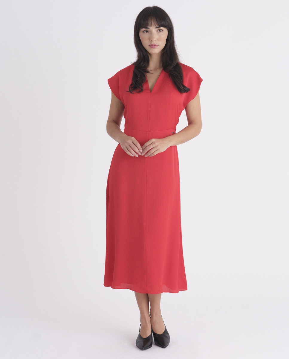 Vestido Acetinado com Manga Curta Vermelho-2