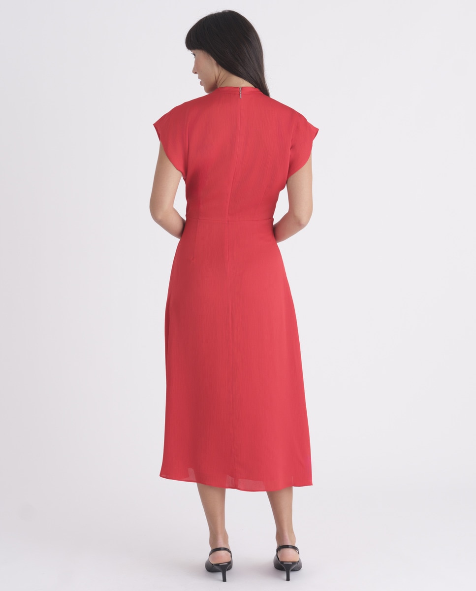 Vestido Acetinado com Manga Curta Vermelho-3