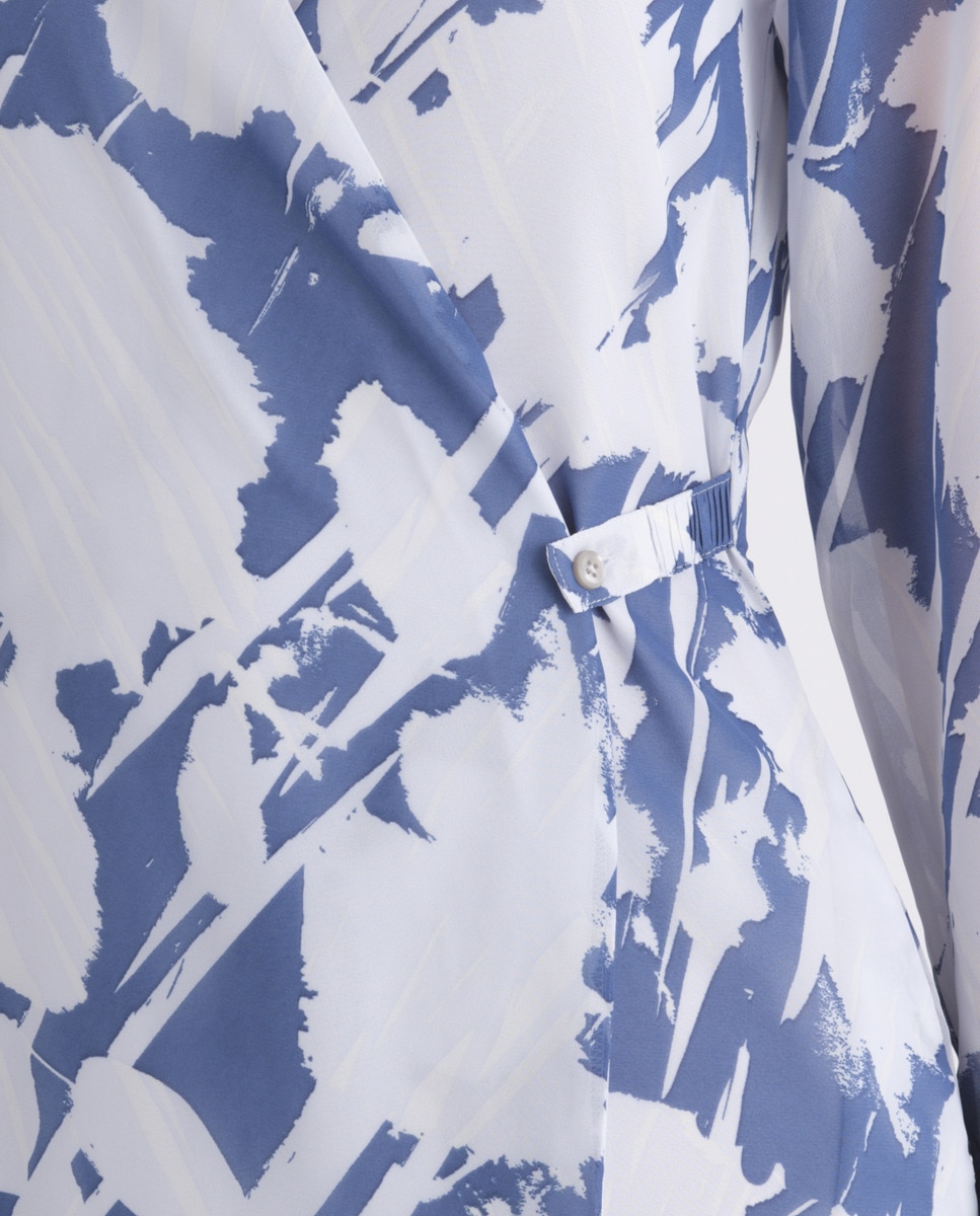 Vestido Cruzado com Estampado Azul-4