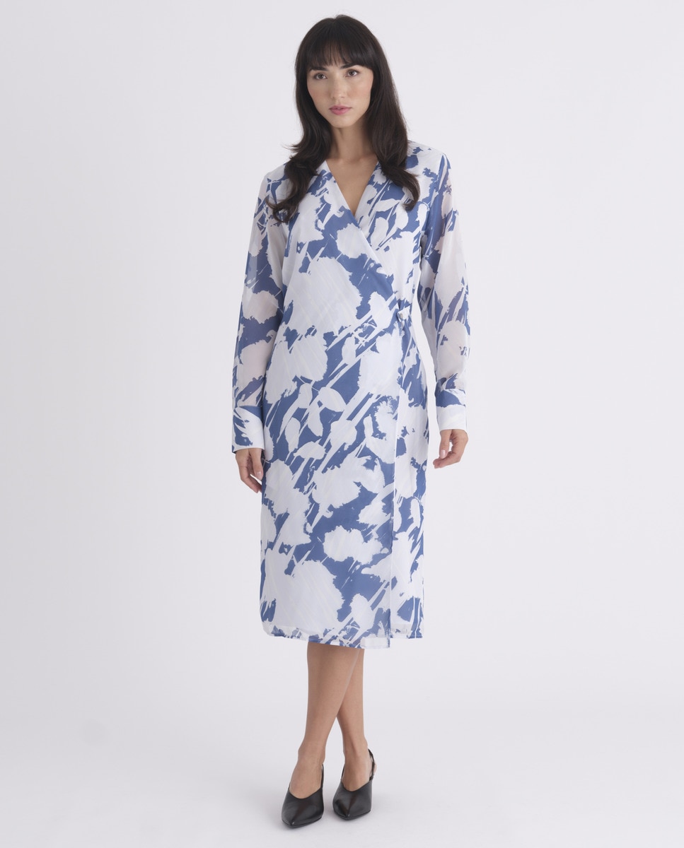 Vestido Cruzado com Estampado Azul-2