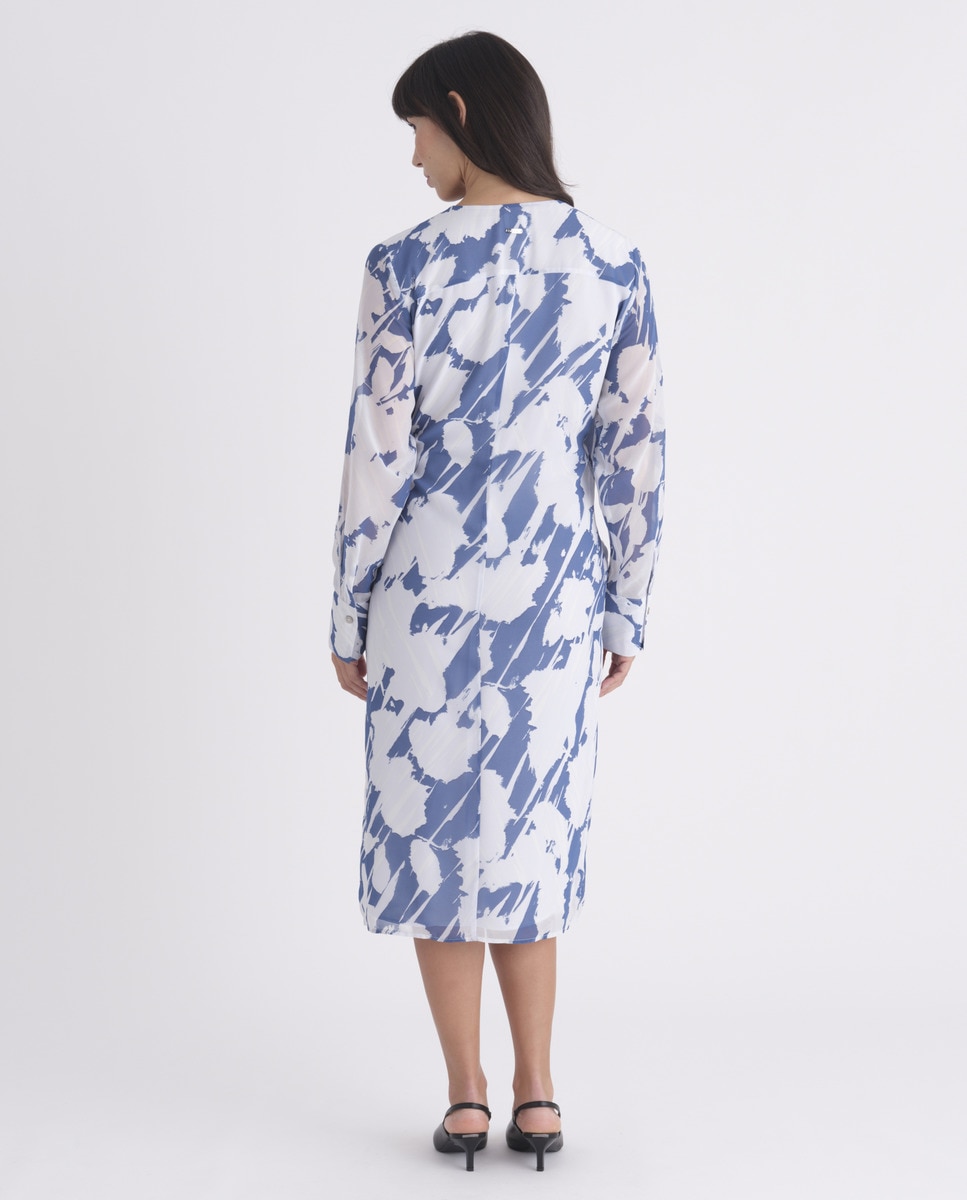 Vestido Cruzado com Estampado Azul-3