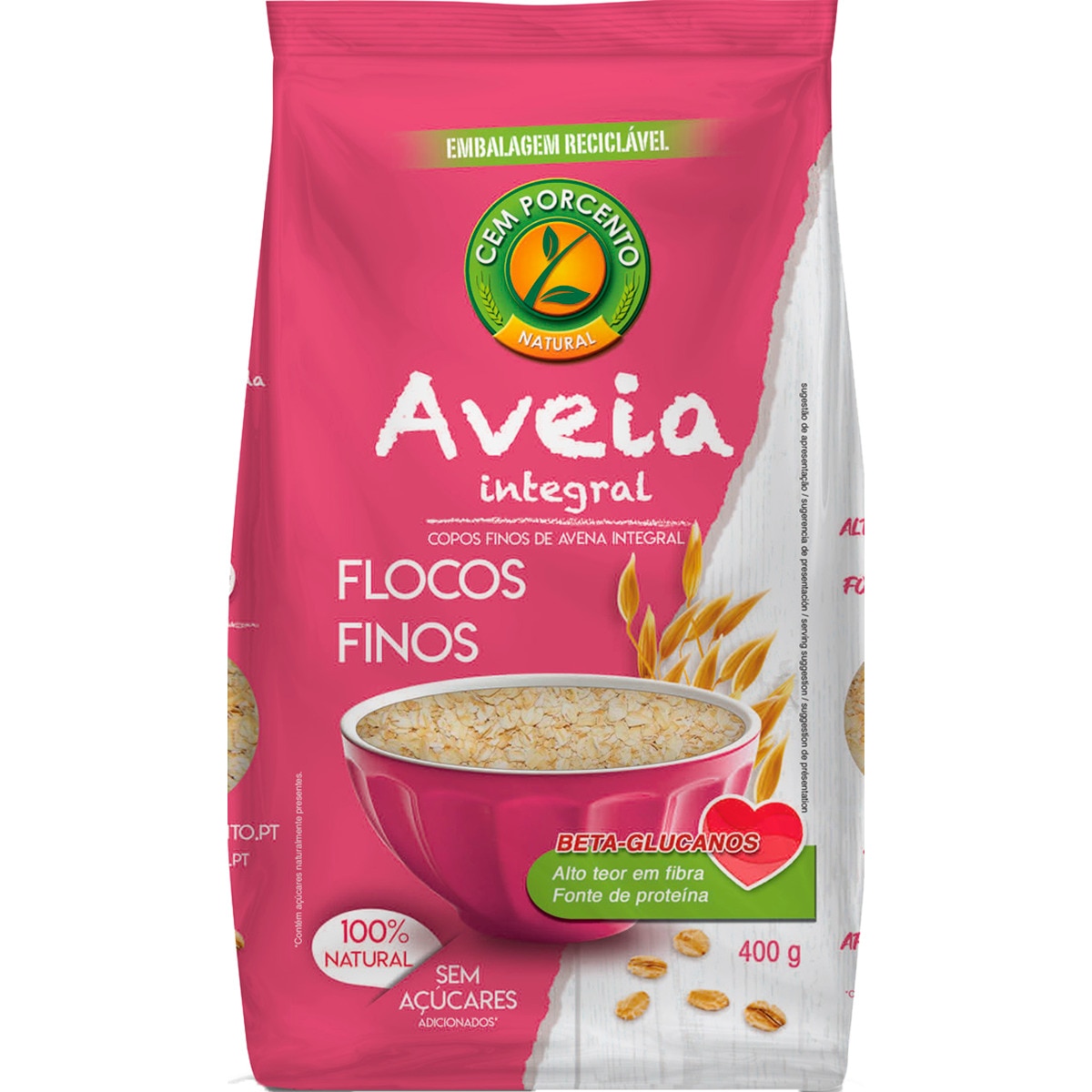 Flocos Finos de Aveia Integrais embalagem 400 g