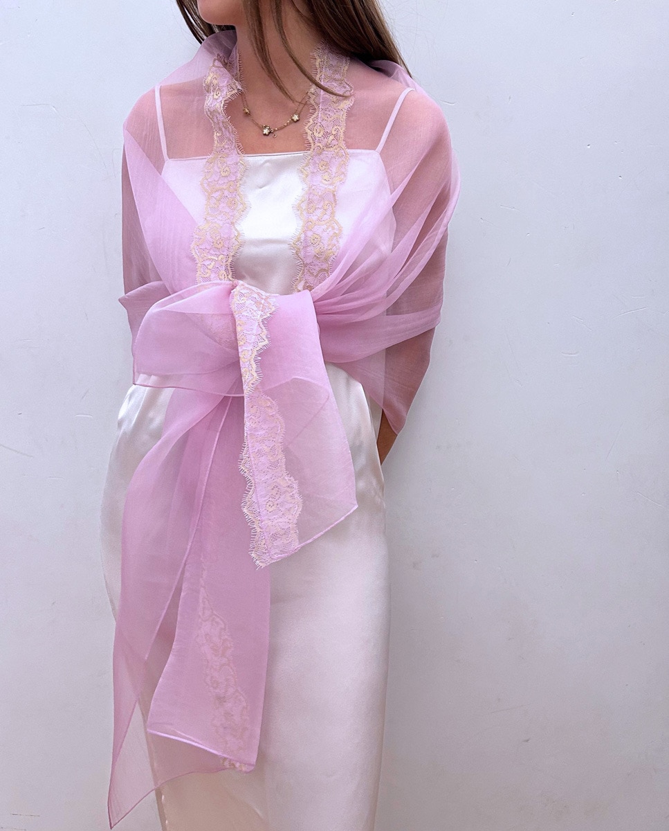 Écharpe em Organza de Seda Rosa-1