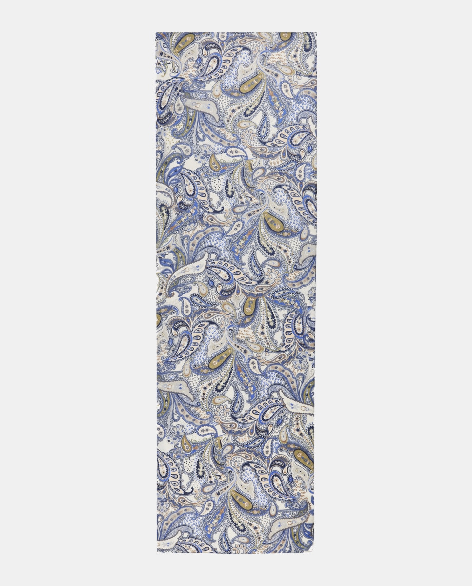 Cachecol Estampado em Poliéster Reciclado Paisley Azul-2