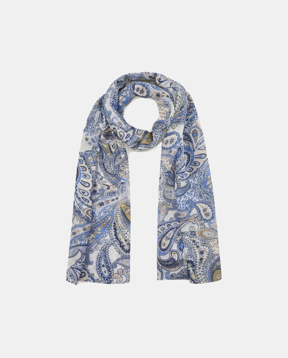 Cachecol Estampado em Poliéster Reciclado Paisley Azul-1