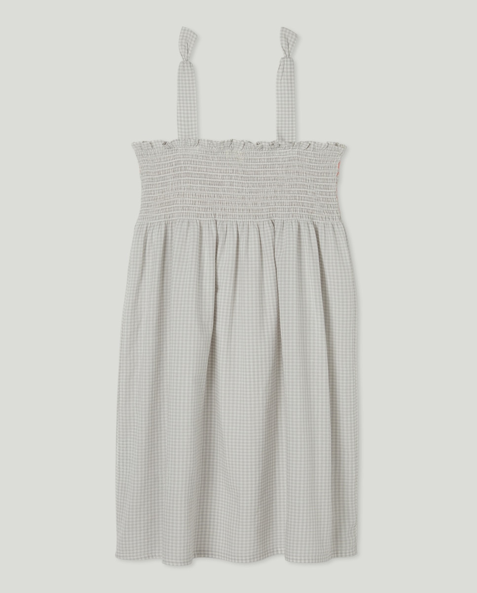 Vestido niña smock bordado a contraste Gris-2