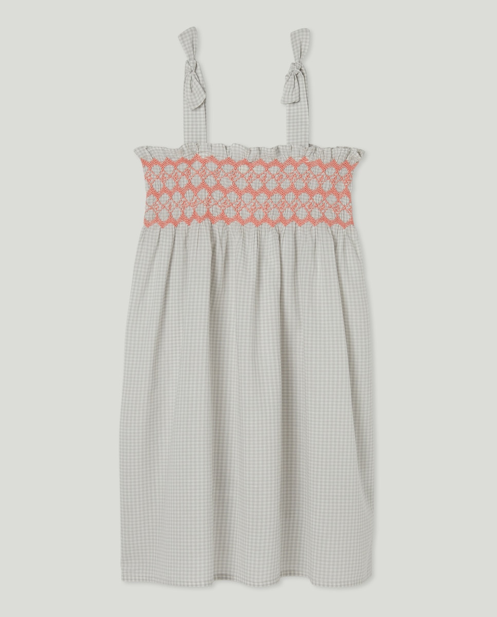 Vestido niña smock bordado a contraste Gris-1