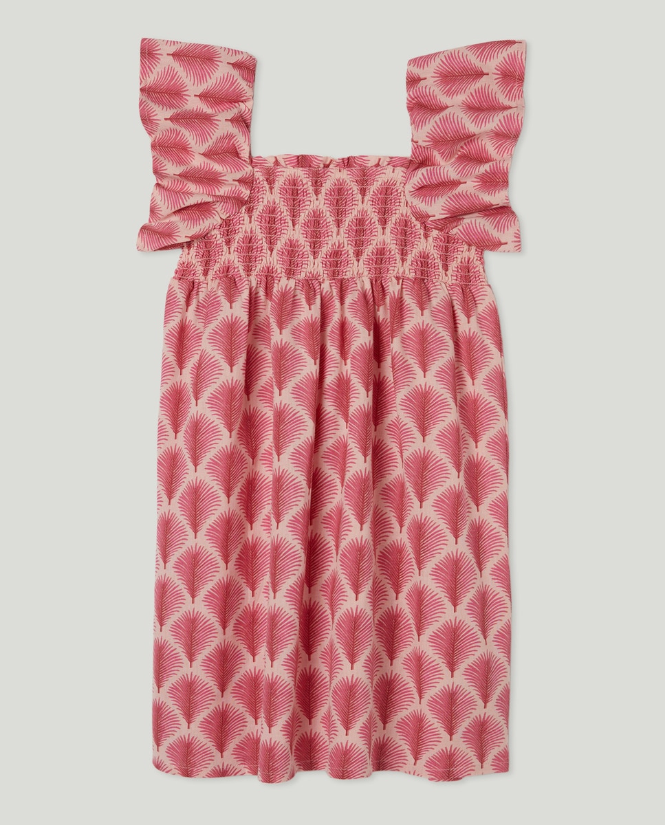Vestido niña lino estampado Fucsia-1