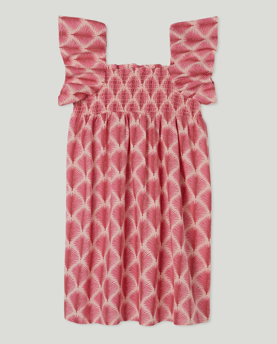 Vestido niña lino estampado Fucsia-2