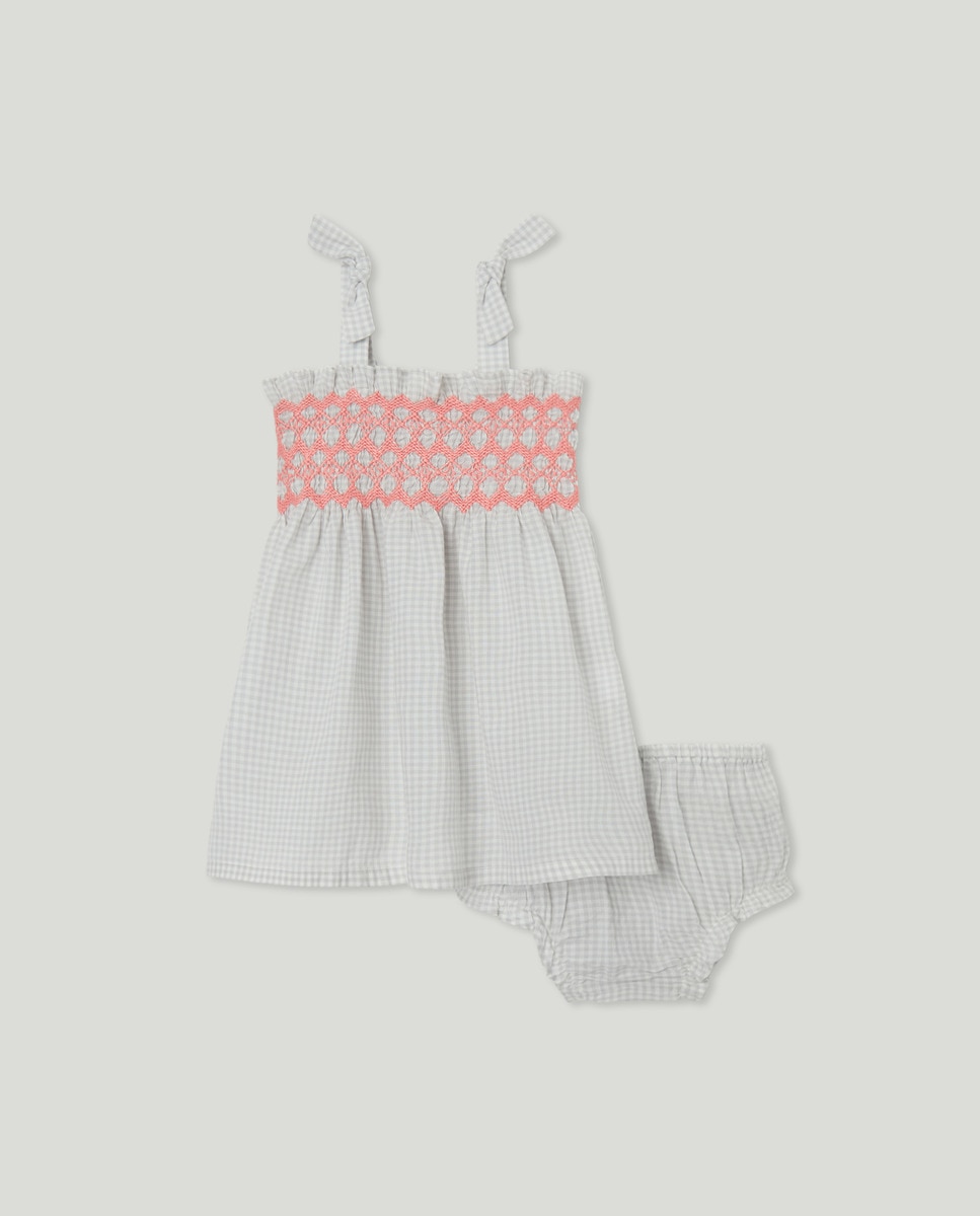 Vestido bebé niña smock bordado a contraste Gris-2