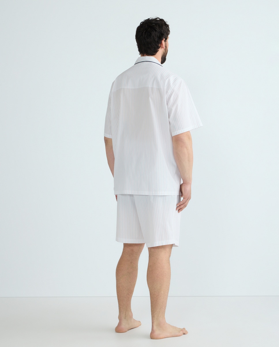 Pijama Curto em Popelina às Riscas Branco-2