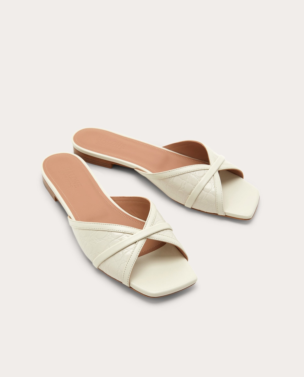 Sandalias planas Perla de piel Blanco-2