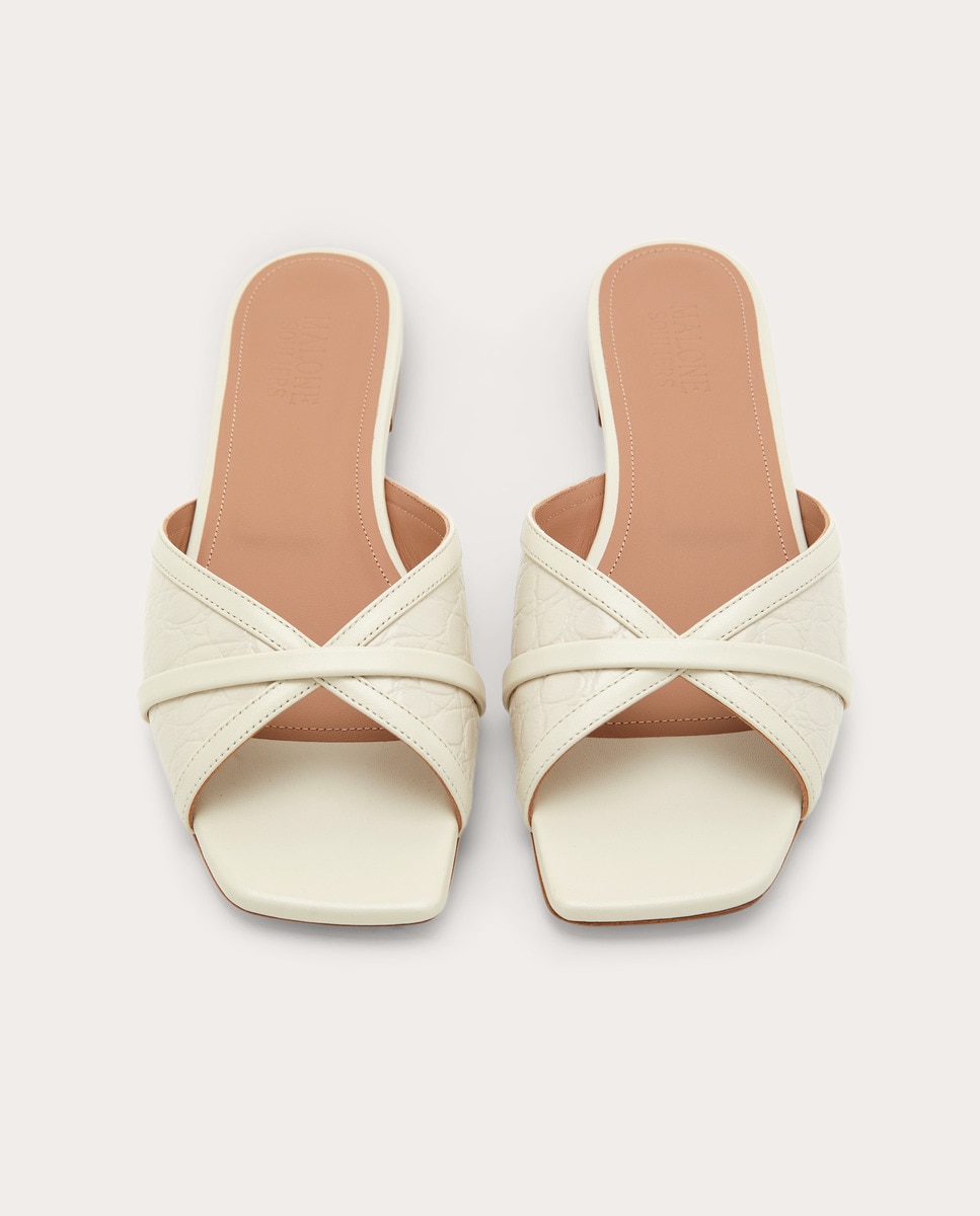 Sandalias planas Perla de piel Blanco-4