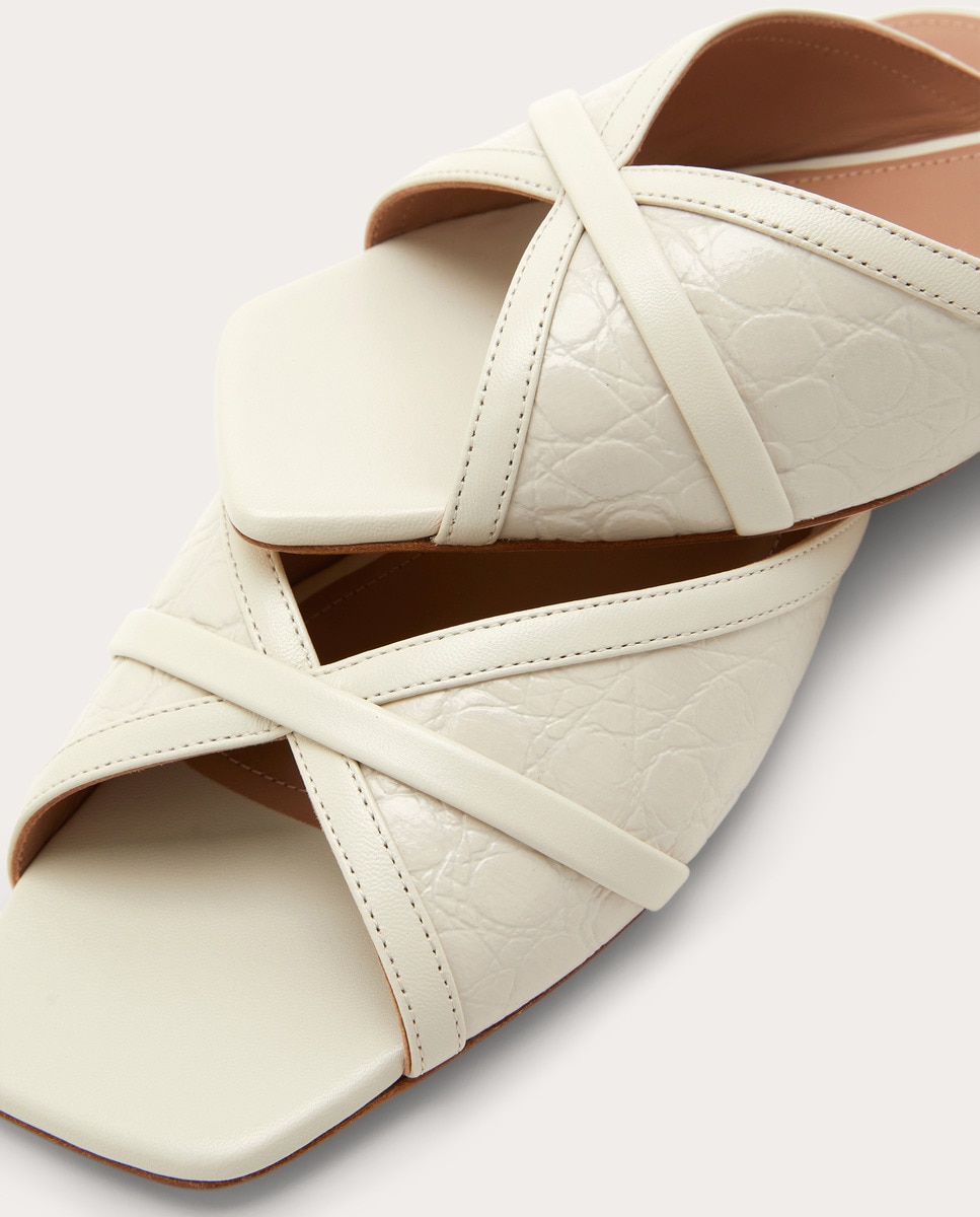 Sandalias planas Perla de piel Blanco-5