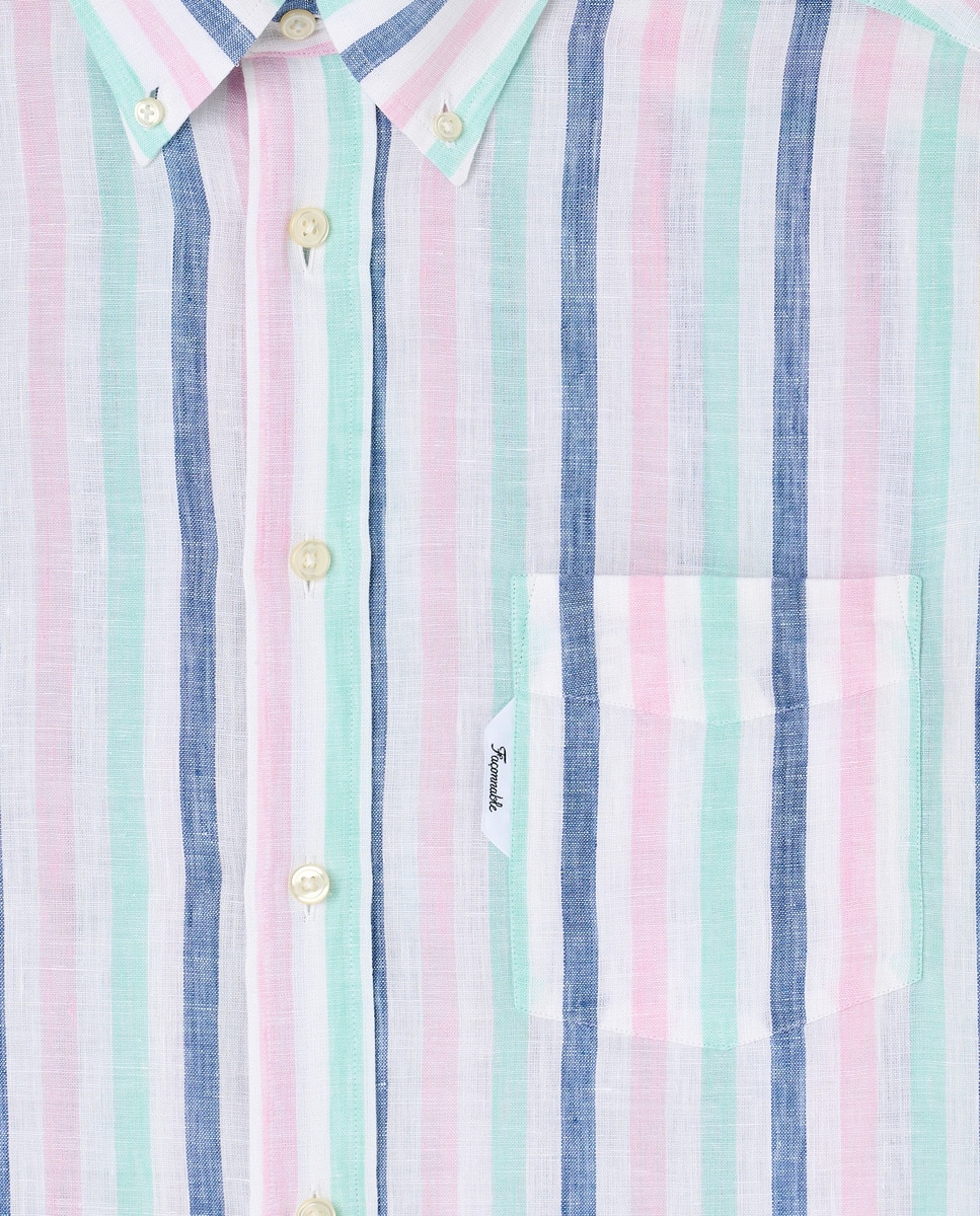 Camisa Regular Fit de Linho às Riscas Largas Multicolor-6