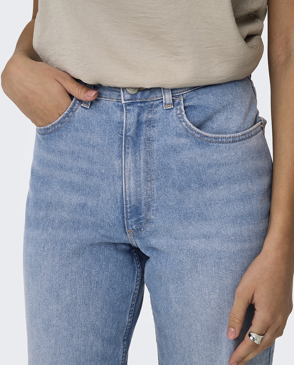 Jeans Largas com Fecho de Correr Azul-claro-3
