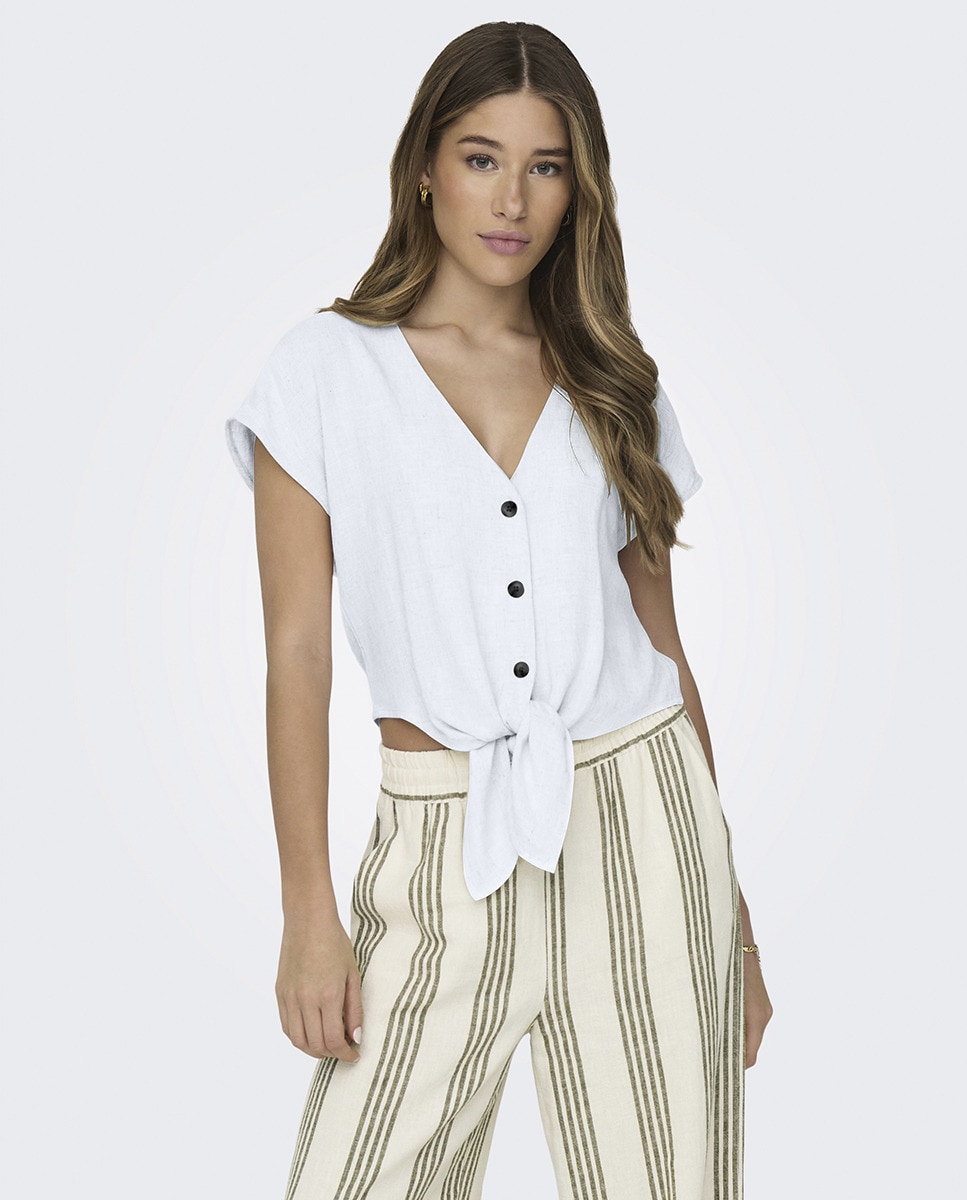 Blusa de Linho com Nó Branco-1