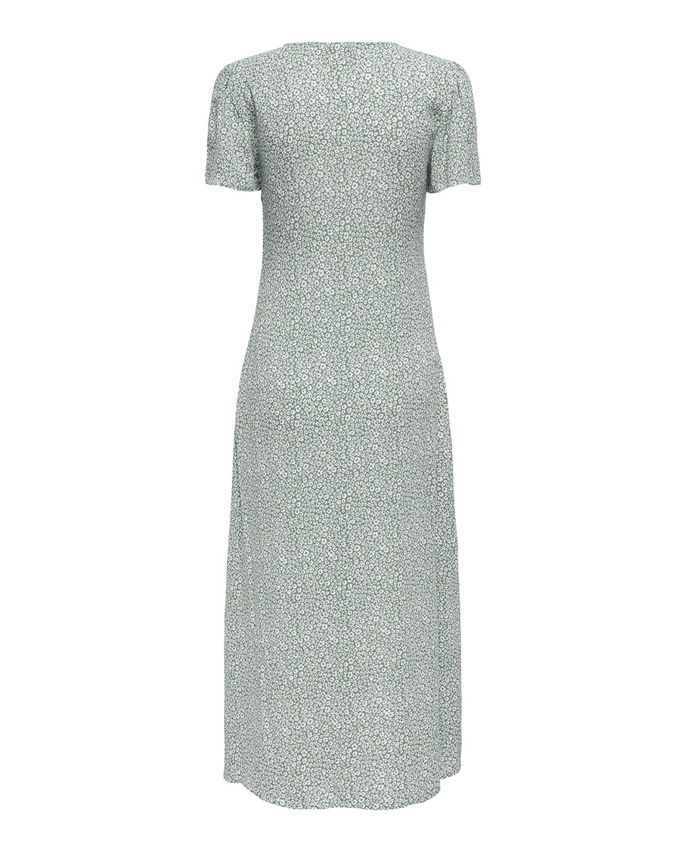 Vestido midi floral Verde Água-4