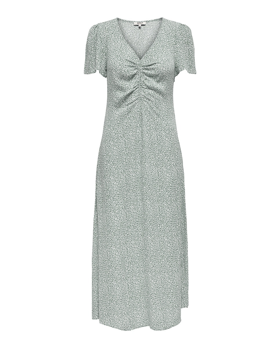 Vestido midi floral Verde Água-3