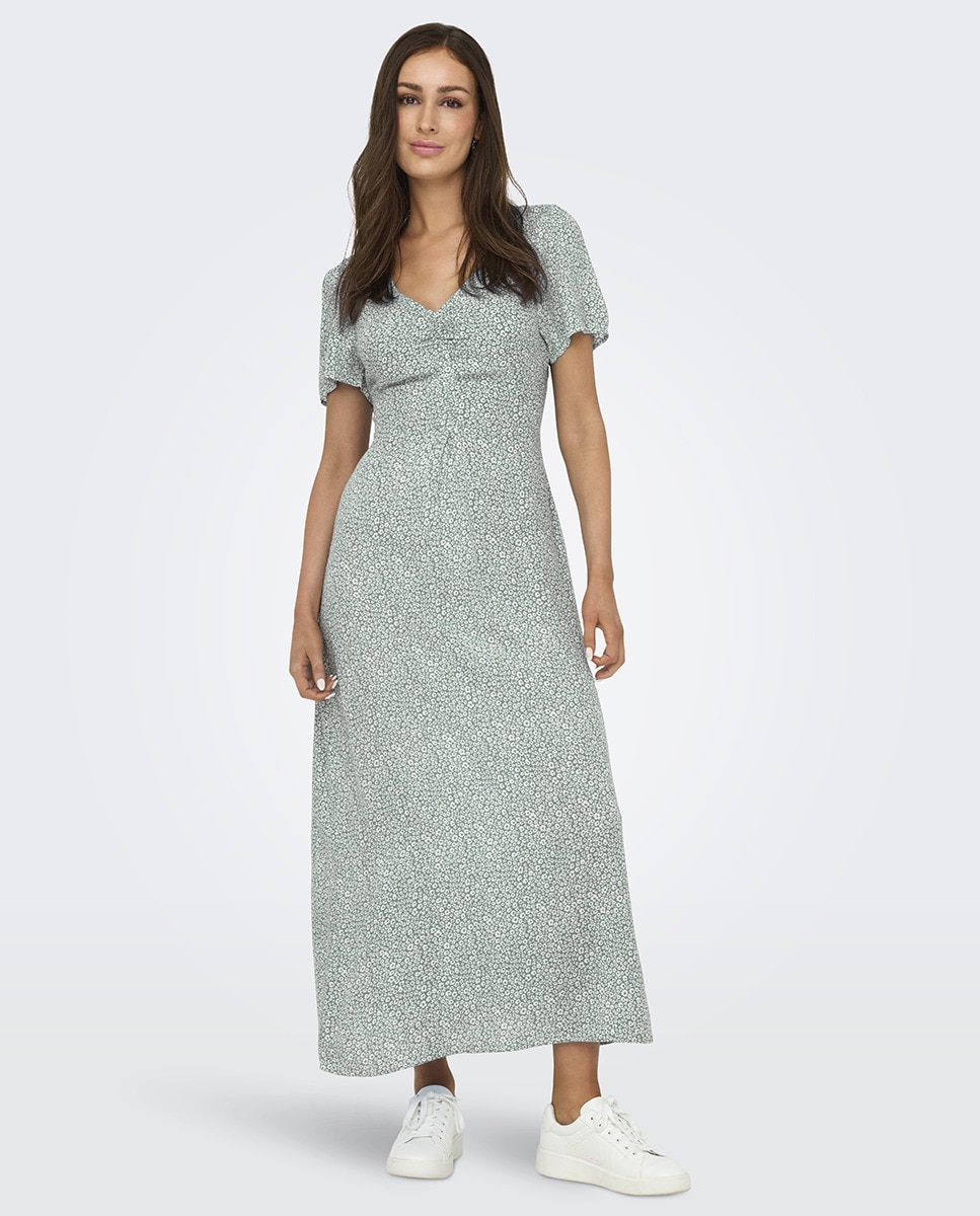 Vestido midi floral Verde Água-1