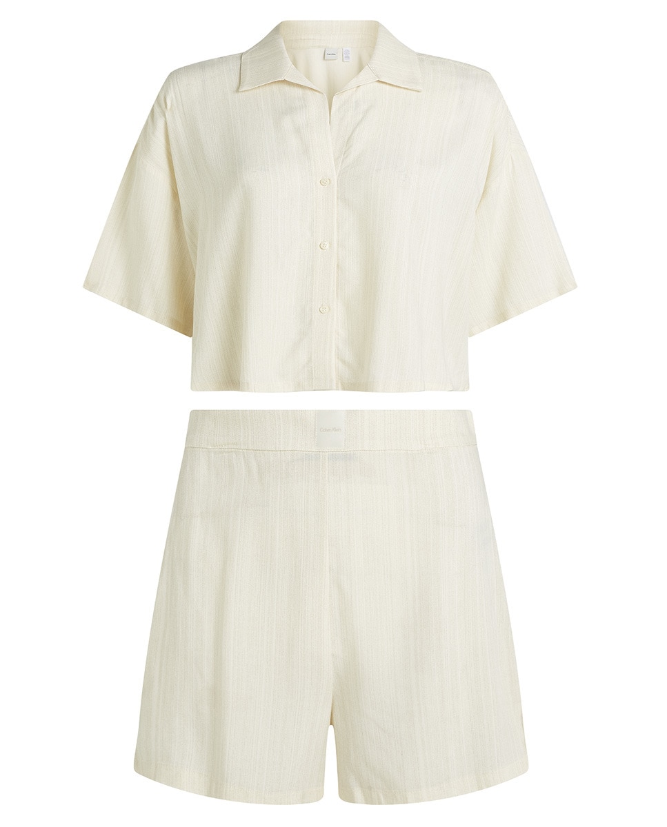 Conjunto de Pijama com Calções Woven Viscose Branco-5