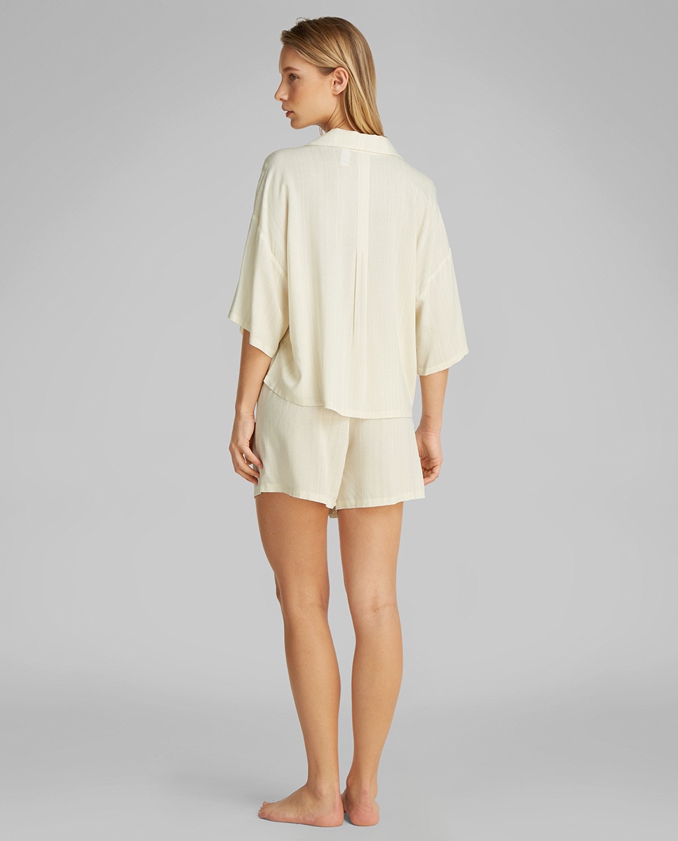Conjunto de Pijama com Calções Woven Viscose Branco-3
