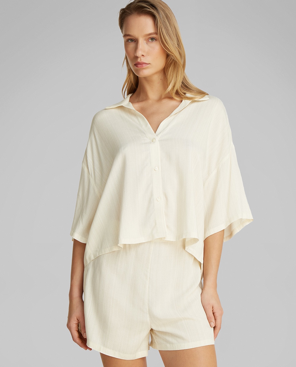 Conjunto de Pijama com Calções Woven Viscose Branco-1