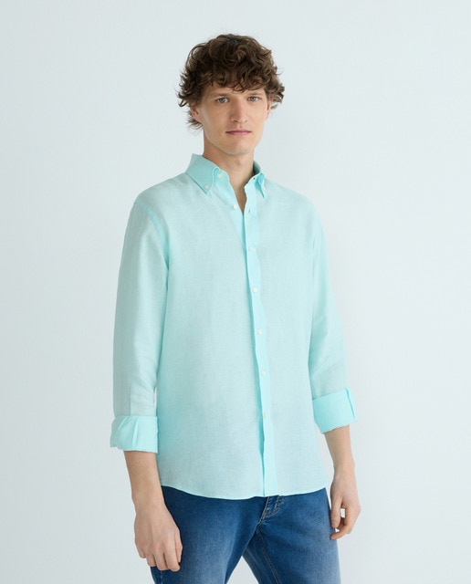 Imagen 0 de Camisa de hombre casual lisa manga larga de lino