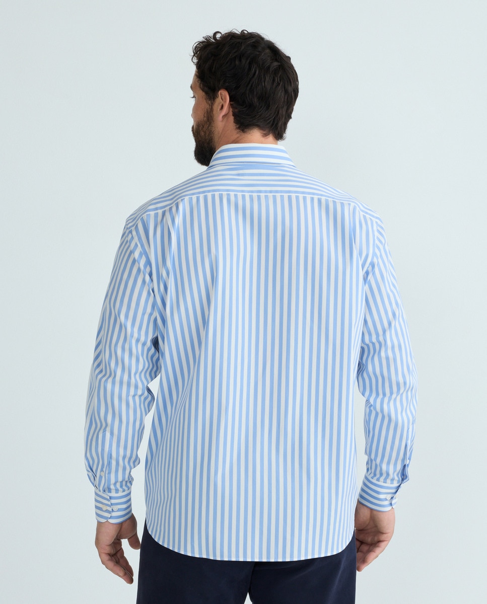 Camisa Tamanhos Grandes de Algodão às Riscas com Manga Comprida Multicolor-3