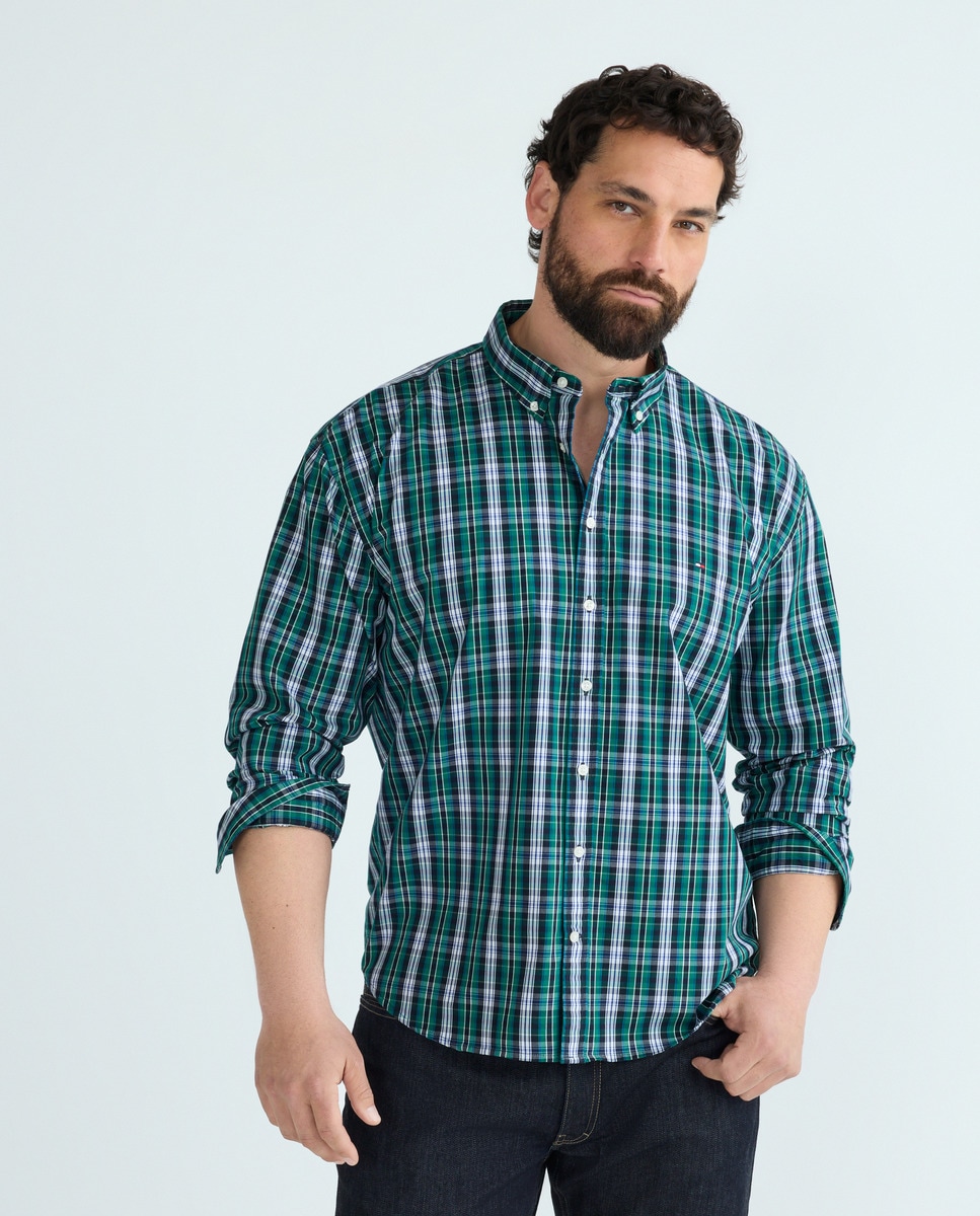 Camisa de Popelina Estampada com Manga Comprida Tamanhos Grandes Verde-1