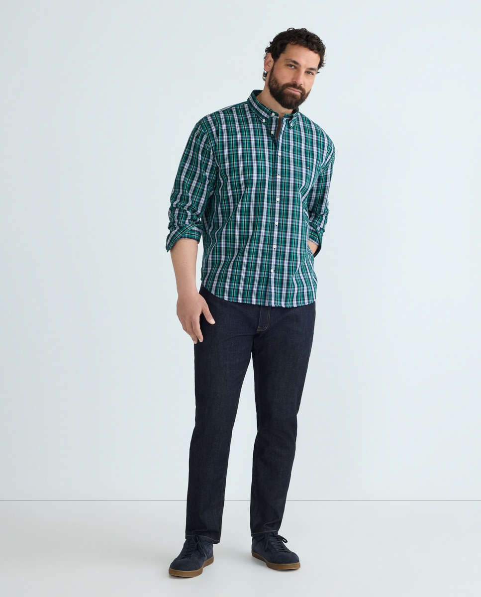 Camisa de Popelina Estampada com Manga Comprida Tamanhos Grandes Verde-2