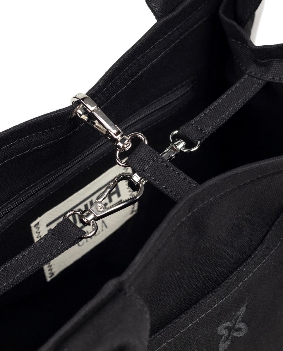 Mala Shopper em Lona de Algodão com Bolso à Frente Preto-6
