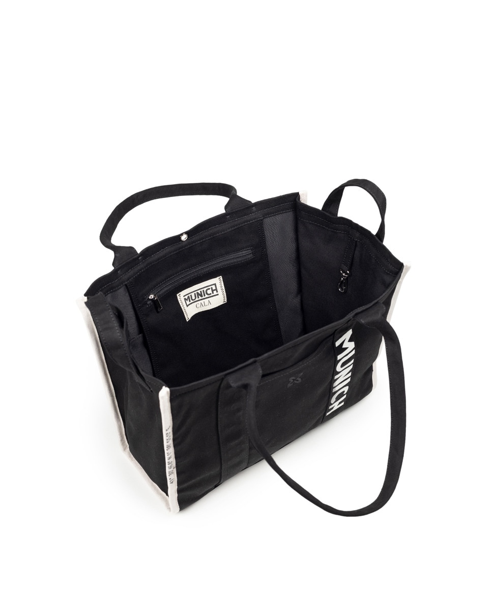 Mala Shopper em Lona de Algodão com Bolso à Frente Preto-3