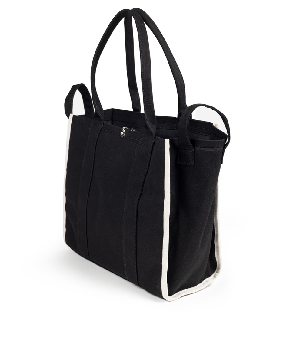 Mala Shopper em Lona de Algodão com Bolso à Frente Preto-2