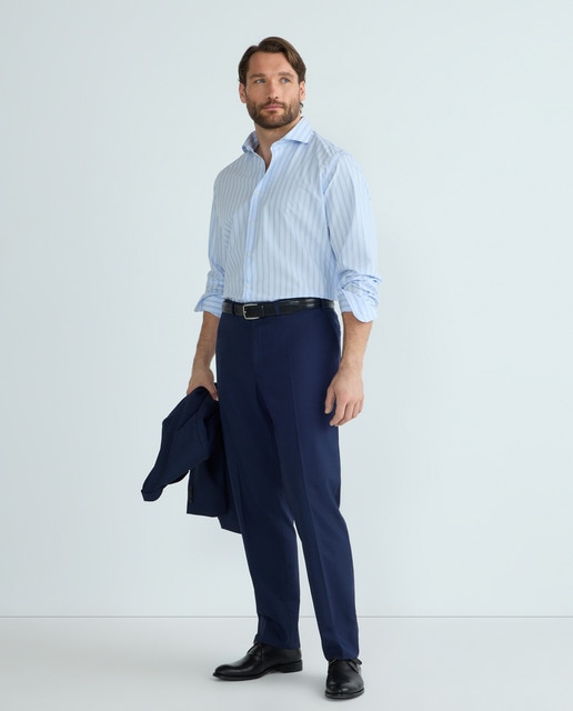 Imagen 0 de Camisa hombre vestir cuadros popelin non iron manga larga tallas grandes