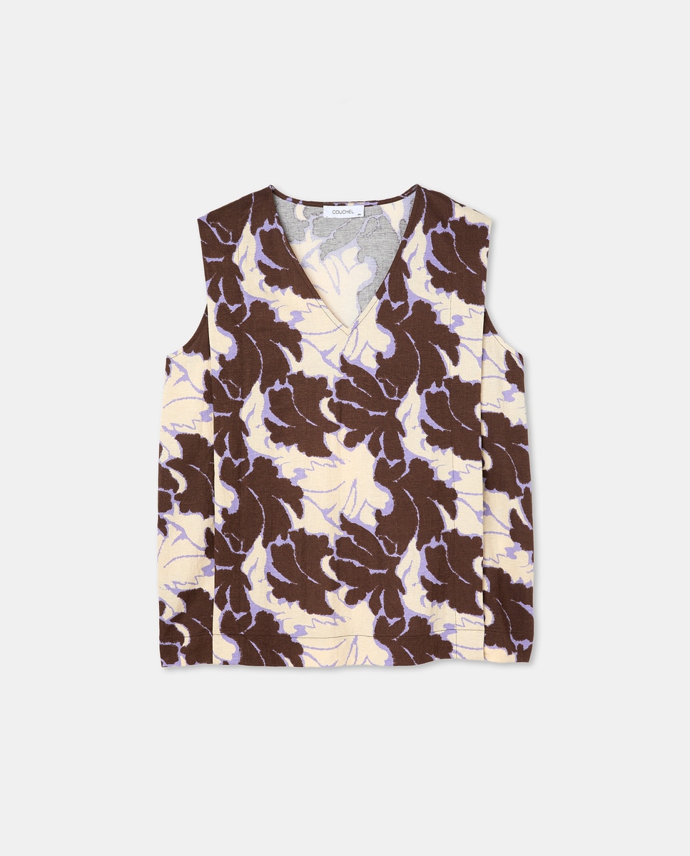 T-shirt Estampada sem Mangas Castanho-4