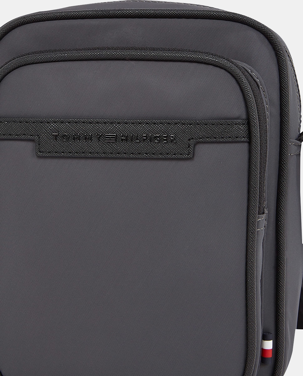 Mala a Tiracolo Estilo Mini Repórter de Poliéster Reciclado com Bolso Exterior Cinzento-3