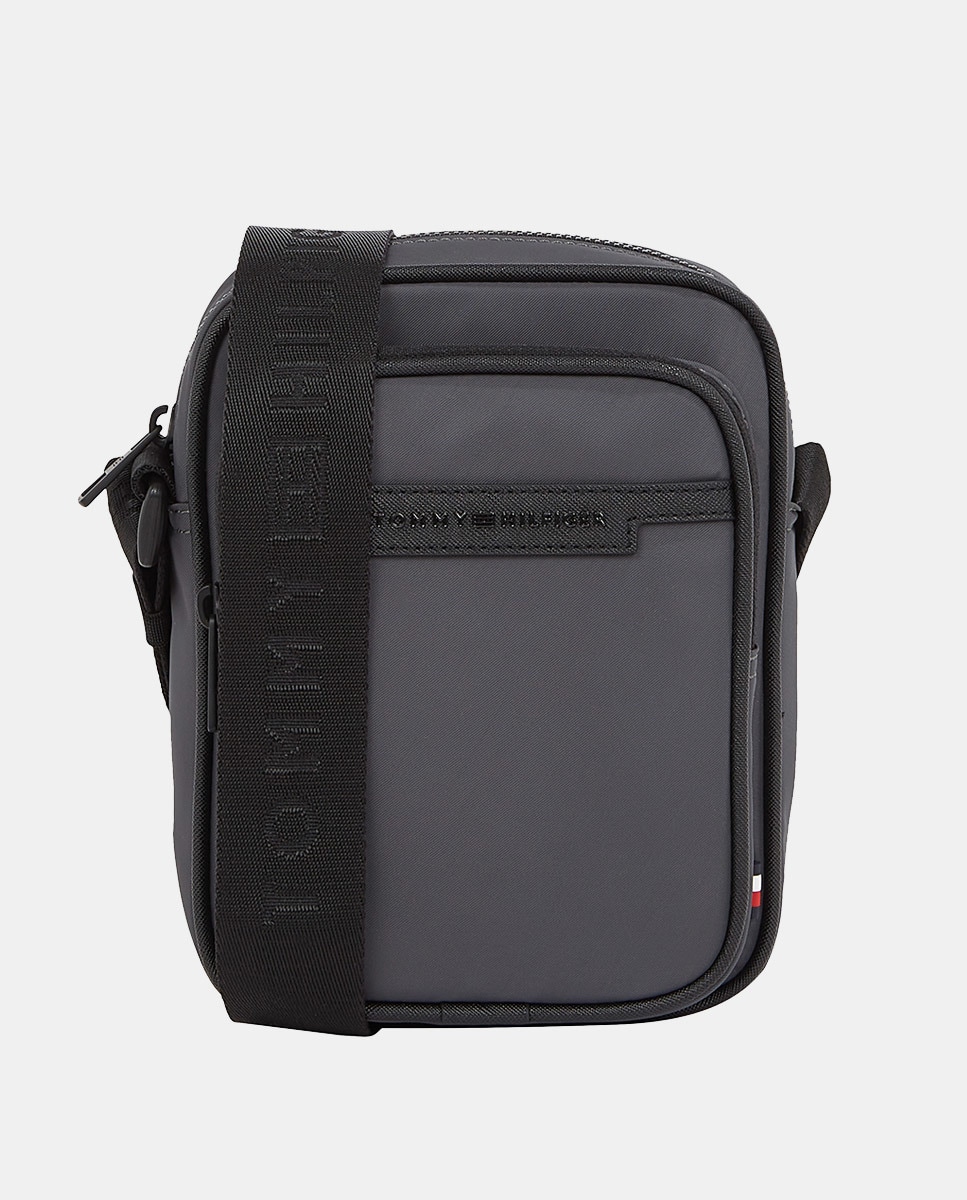 Mala a Tiracolo Estilo Mini Repórter de Poliéster Reciclado com Bolso Exterior Cinzento-1