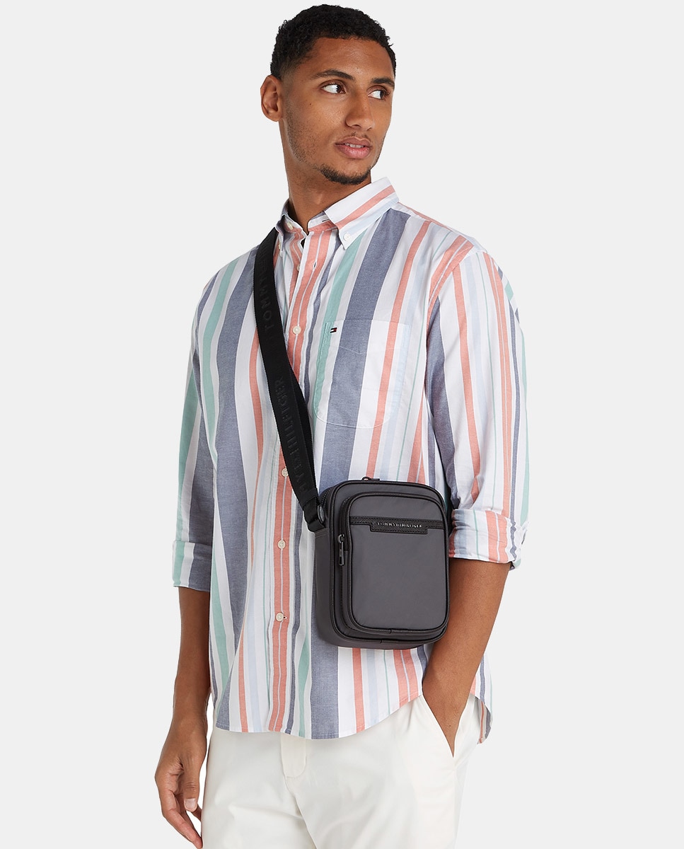 Mala a Tiracolo Estilo Mini Repórter de Poliéster Reciclado com Bolso Exterior Cinzento-4