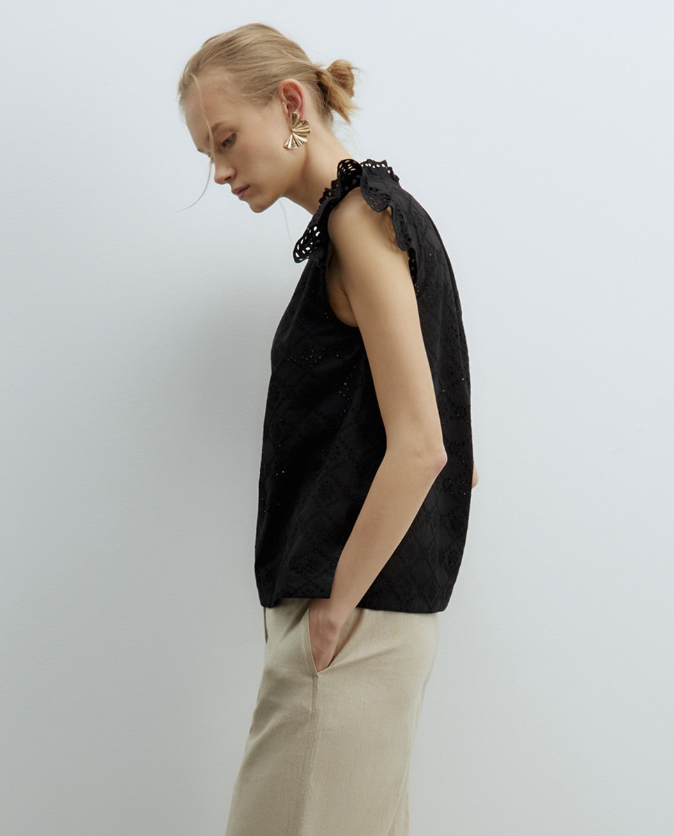 Blusa Perfurada com Folho Preto-3