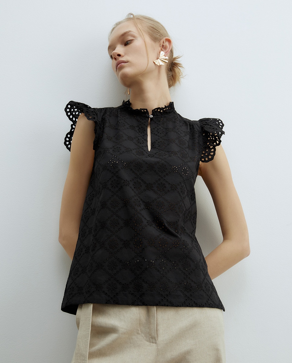 Blusa Perfurada com Folho Preto-2