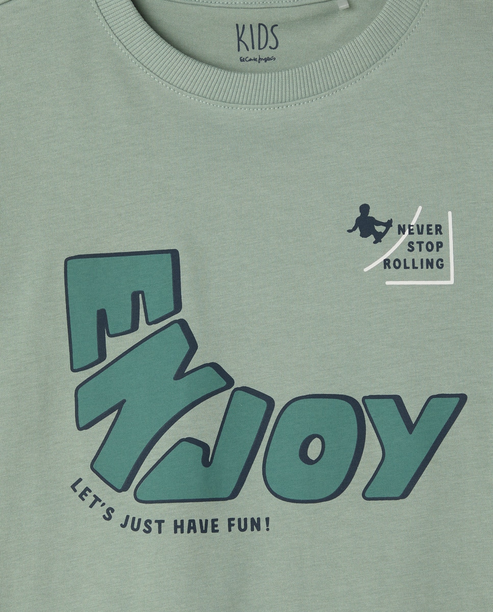 Camisola de Manga Comprida com Estampado Básico Verde-5