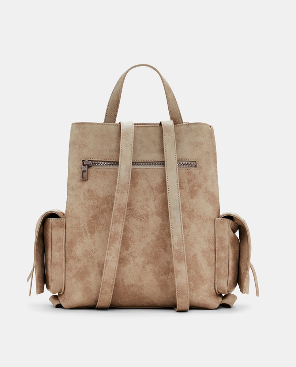 Mochila com Efeito de Pele Virada Cru-3