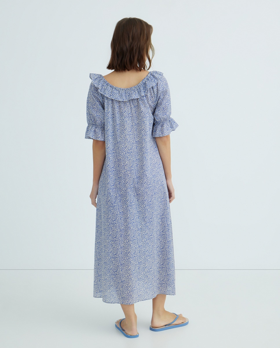 Kaftán con volante estampado Azul-2