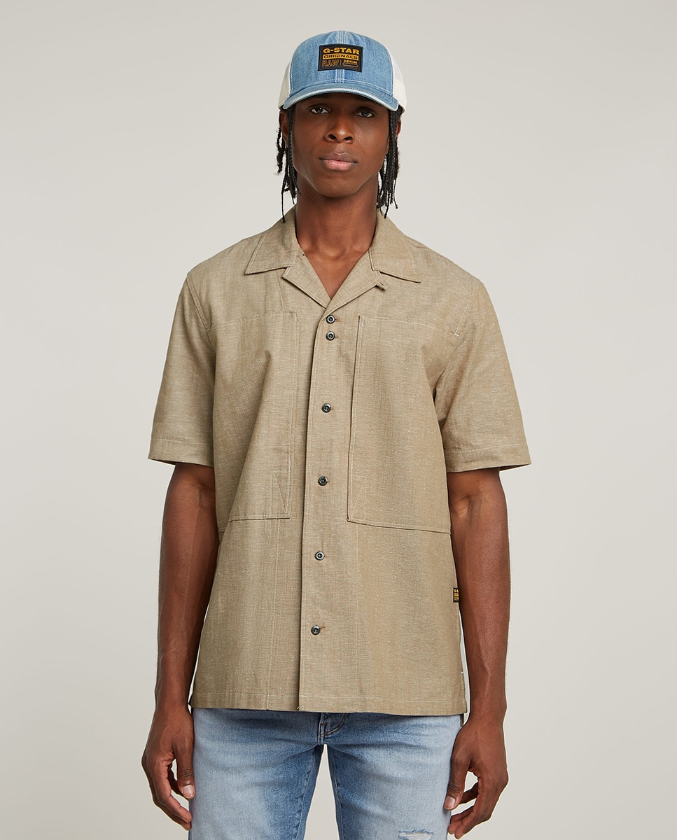 Camisa de Manga Curta e Corte Regular Ligeiramente mais Comprido Atrás Multicolor-1