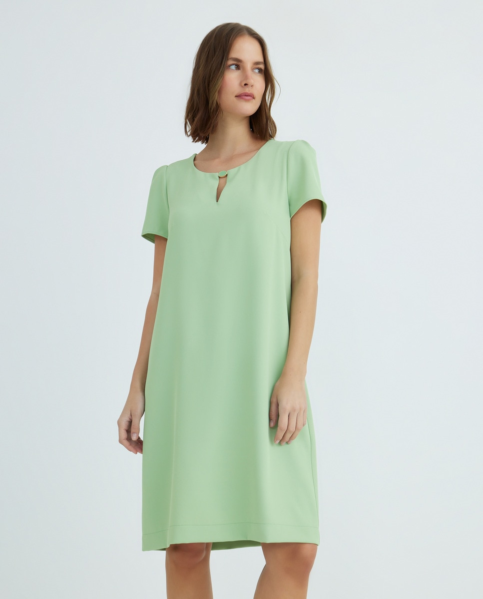Vestido liso com manga curta Verde-2