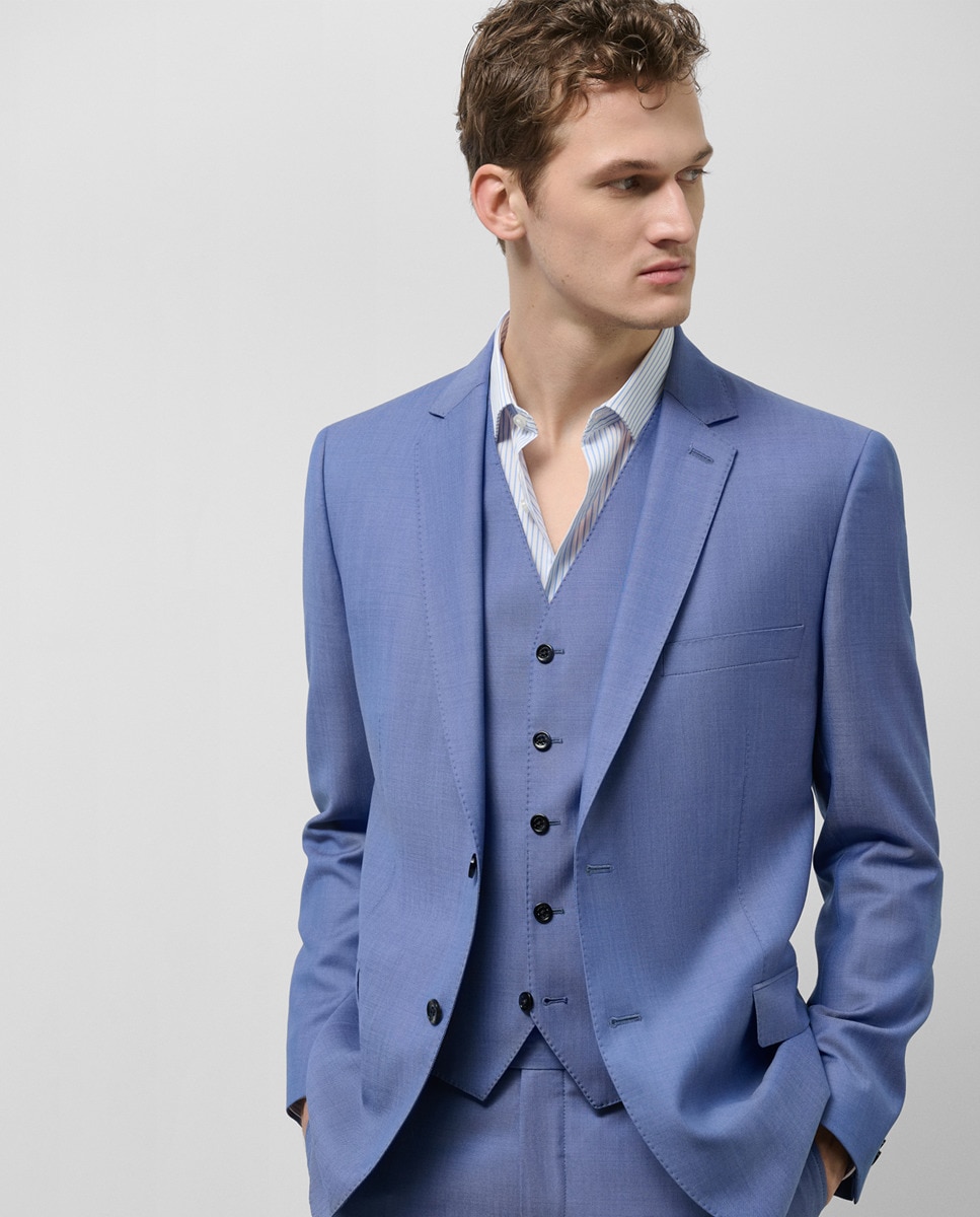 Fato Slim Fit Half Canvas com Falso Liso Turquesa-8