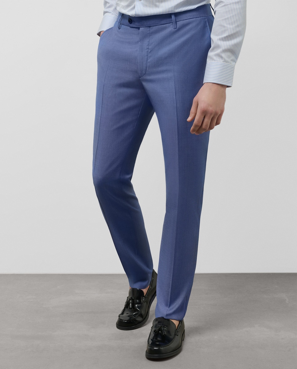 Fato Slim Fit Half Canvas com Falso Liso Turquesa-6