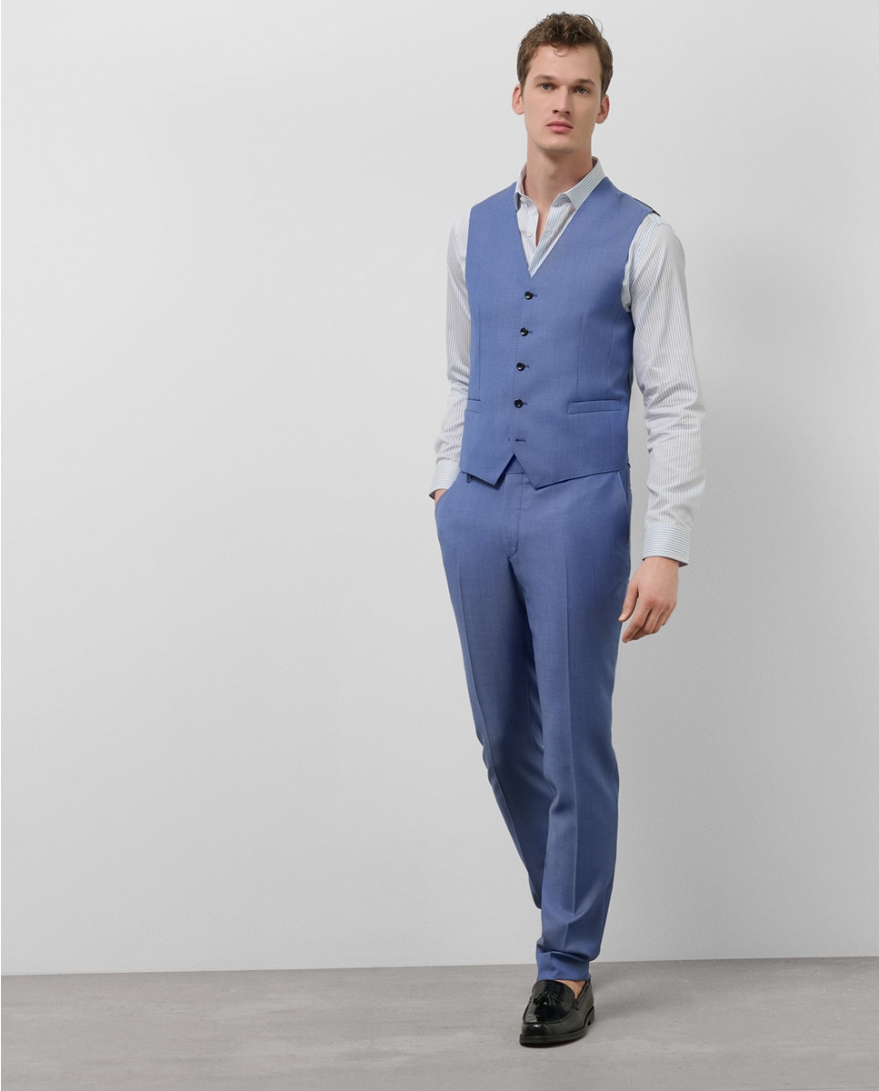 Fato Slim Fit Half Canvas com Falso Liso Turquesa-5